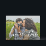 Elegant Script Typography Modern Wedding Save The Date<br><div class="desc">Modern Wedding Photo Save the Date Card featuring a simple design with elegant script typography over your favourite horizontal picture.  The back has two square photos along with your personal message in black and white.</div>