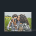 Elegant Script Typography Modern Wedding Save The Date<br><div class="desc">Modern Wedding Photo Save the Date Card featuring a simple design with elegant script typography over your favourite horizontal picture.  The back has two square photos along with your personal message in black and white.</div>