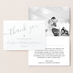 Elegant Script Typography Photo Wedding Thank You Foil Card