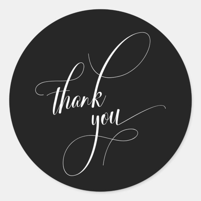 Elegant Script Typography Thank You Black Classic Round Sticker (Front)