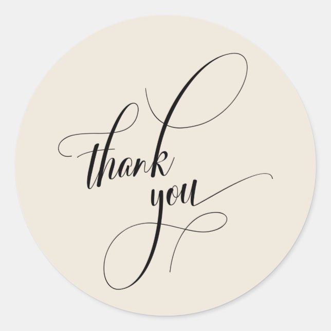 Elegant Script Typography Thank You Cream Classic Round Sticker (Front)