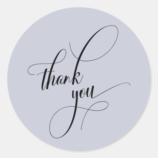 Elegant Script Typography Thank You Dusty Blue Classic Round Sticker (Front)