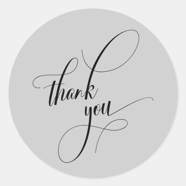Elegant Script Typography Thank You Light Grey Classic Round Sticker (Front)