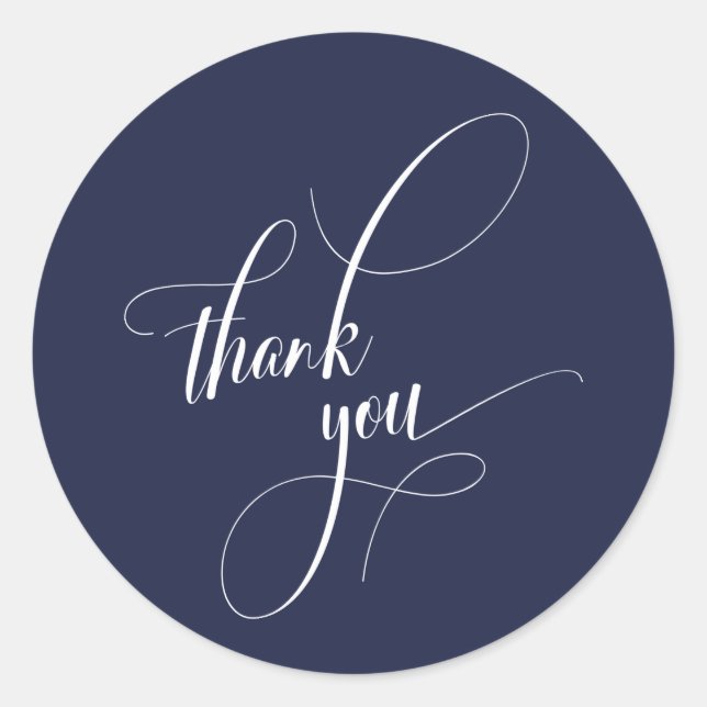 Elegant Script Typography Thank You Navy Blue Classic Round Sticker (Front)