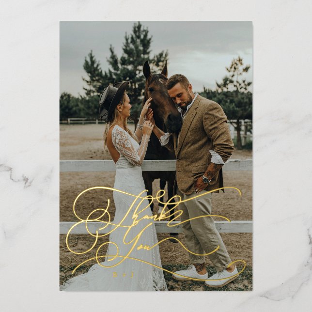 Elegant Script Typography Thank You Photo Wedding  (Front)