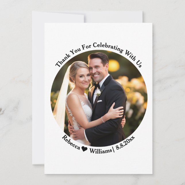 Elegant Script typography thank you wedding photo Card (Front)