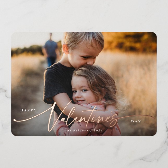 Elegant Script Valentines Day Foil Photo Card (Front)