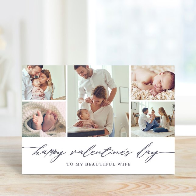 Elegant Script Valentine's Day Photo Collage Card (Creator Uploaded)