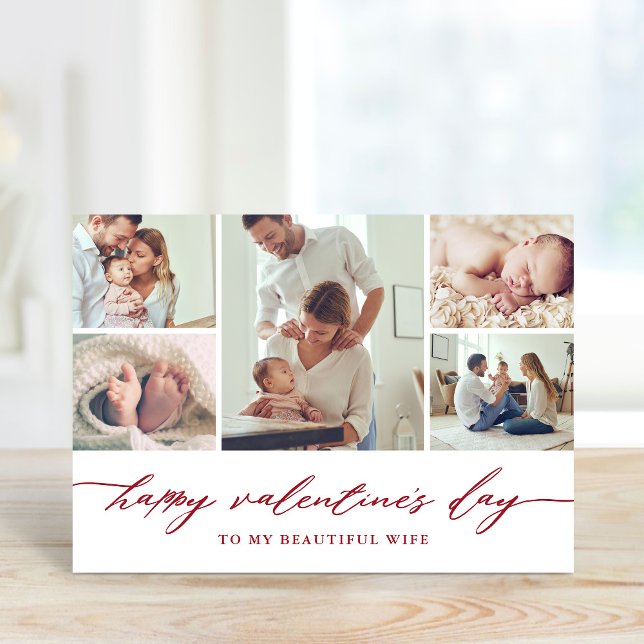 Elegant Script Valentine's Day Photo Collage Card (Creator Uploaded)