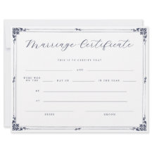 Elegant Script Vintage Border Marriage Certificate