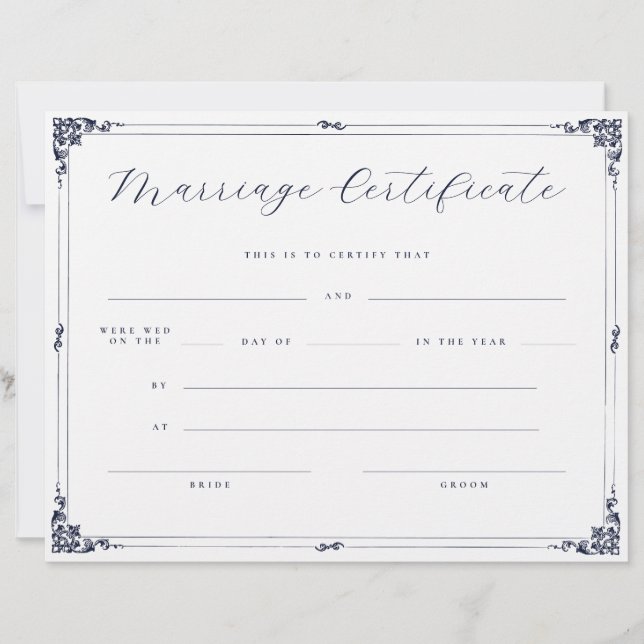 Elegant Script Vintage Border Marriage Certificate (Front)
