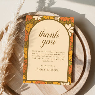 Elegant Script Vintage Floral Retro Graduation Thank You Card