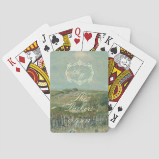 Elegant Script Vintage Painting Sage Green Wedding Playing Cards