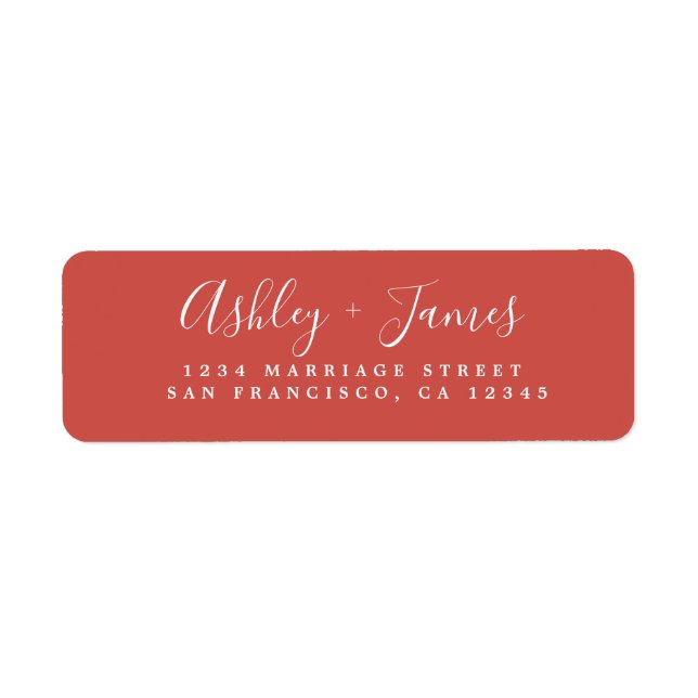 Elegant Script Warm Red Wedding Return Address Label (Front)