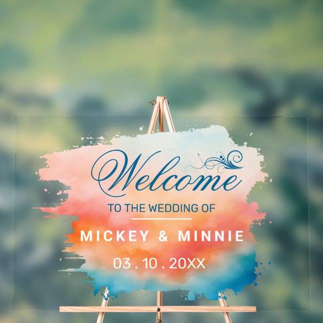 Elegant Script Water Colour Brushed Welcome Weddin Acrylic Sign (Neutral)