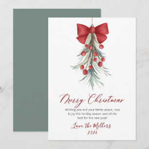 Elegant Script Watercolor Botanical Christmas  Holiday Card