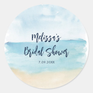 Elegant Script Watercolor Bridal Shower Paper Classic Round Sticker