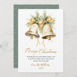 Elegant Script Watercolor Christmas Bells Holiday Card