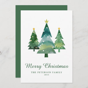 Elegant Script Watercolor Christmas Tree Non-Photo Holiday Card