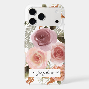Elegant Script Watercolor Floral Pink White Name