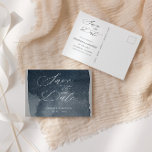 Elegant Script Watercolor Wash Save The Date Postcard<br><div class="desc">Our "Watercolor Wash" collection features washes in two colours, burgundy and blue steel with a complementary background. The text layout is modern with a combination of elegant script and serif font. This collection is suited for year round wedding celebrations and beautifully elegant personal and office products. Check our store for...</div>