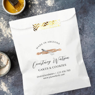 Elegant Script Watercolor Whisk Bakery Paper Bags