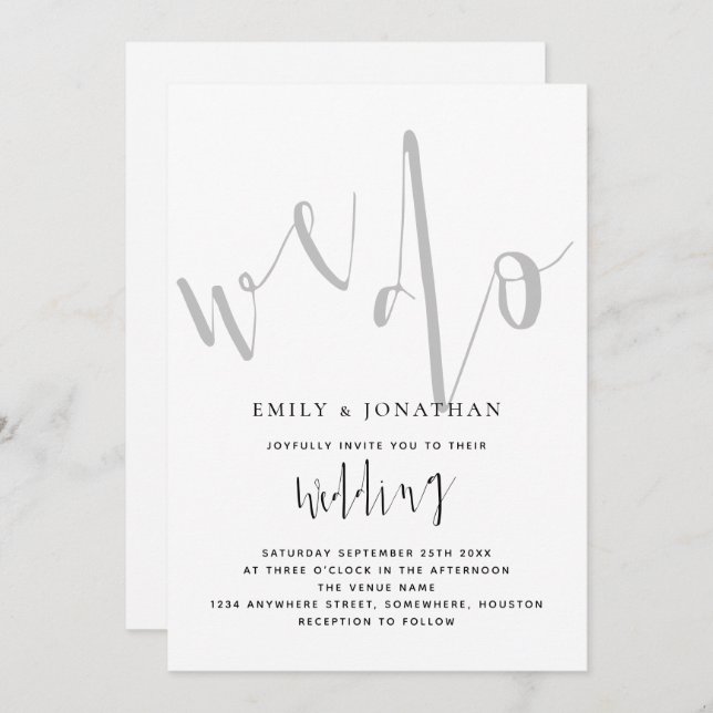 Elegant Script We Do Wedding Black White Invitation (Front/Back)
