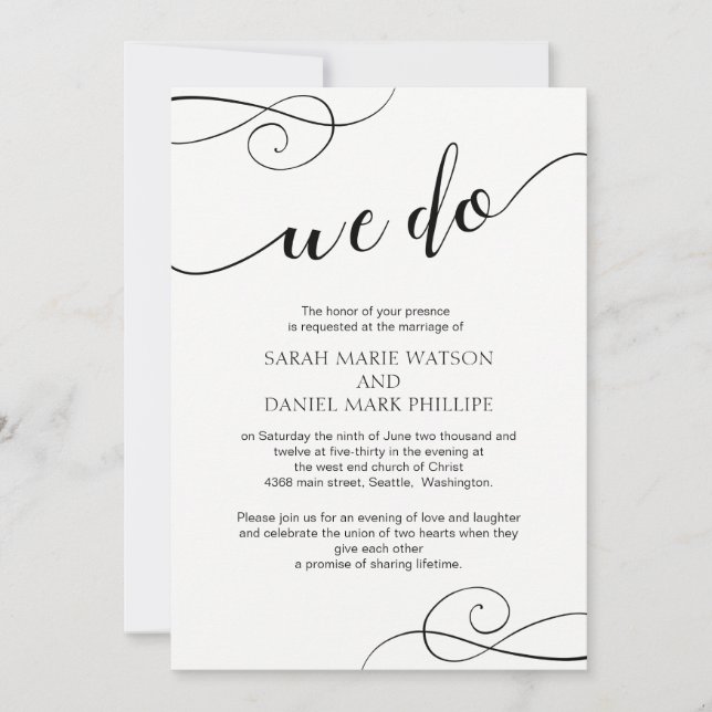 Elegant Script We Do Wedding Typography Invitation (Front)