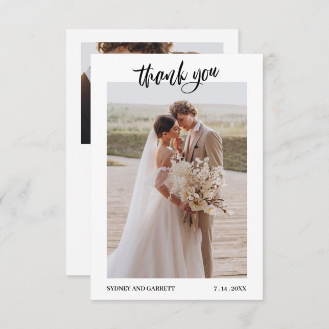 Elegant Script Wedding 2-Photo Thank You Card (Front/Back)