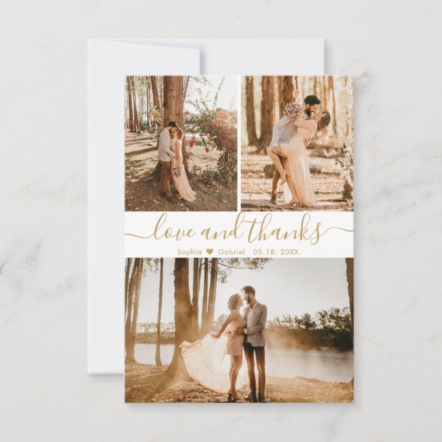 Elegant Script Wedding 3 Photo Collage  Thank You Card (Front)