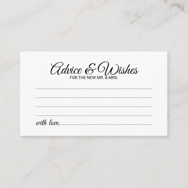 Elegant Script Wedding Advice and Wishes Card (Front)