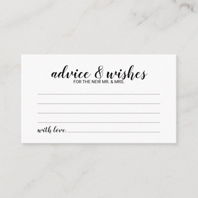 Elegant Script Wedding Advice and Wishes Card (Front)