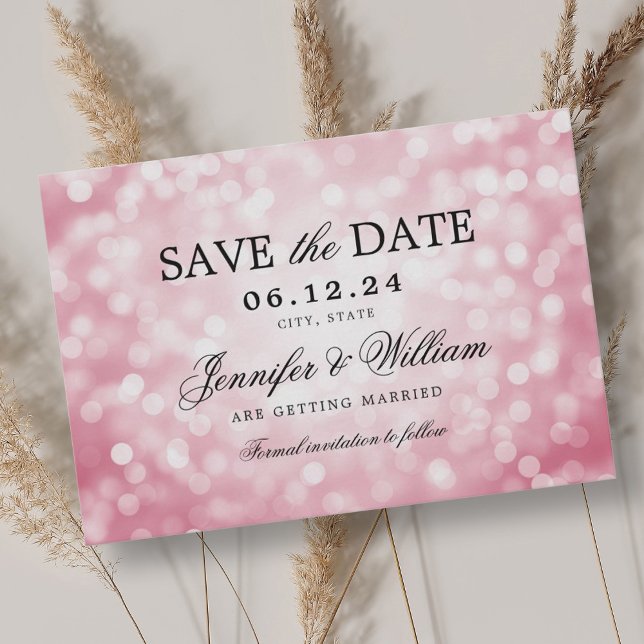Elegant Script Wedding Blush Pink Bokeh Lights Save The Date (Elegant Script Wedding Blush Pink Bokeh Lights Save The Date)