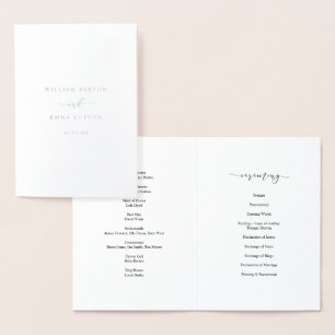 Elegant Script Wedding Ceremony Program Silver Foil Card