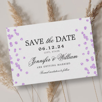 Elegant Script Wedding Confetti Purple Save The Date