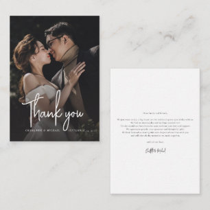 Elegant Script Wedding Day Photo Thank You Card