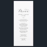 Elegant Script Wedding Dinner Menu<br><div class="desc">This elegant script wedding dinner menu card is perfect for a simple wedding. The minimalist black and white design features fancy romantic typography with modern glam style. Customisable in any colour. Keep the design minimal and classy, as is, or personalise it by adding your own graphics and artwork. This menu...</div>