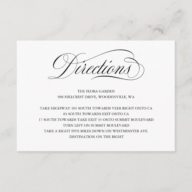 Elegant Script Wedding Directions Enclosure Card (Front)