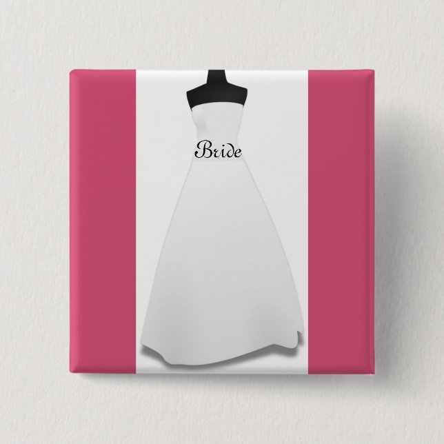 Elegant Script Wedding Dress Bride Button Gift (Front)