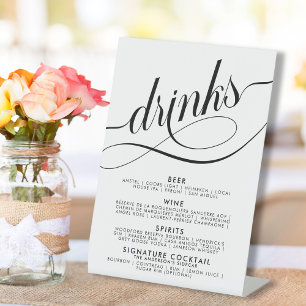 Elegant Script Wedding Drinks Bar Menu Poster Pedestal Sign