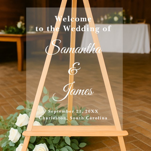 Elegant Script Wedding Entry with Names Acrylic Sign (Creator Uploaded)