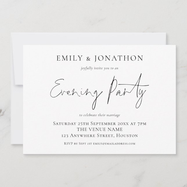 Elegant Script Wedding Evening Party Reception Invitation (Front)