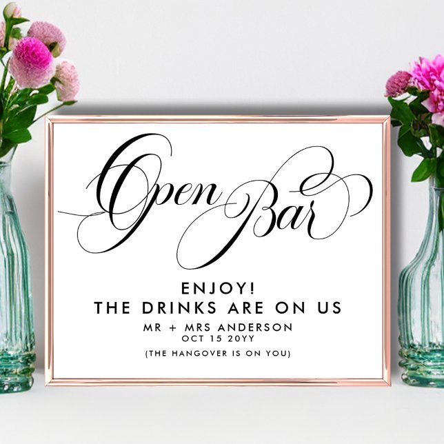 Elegant Script Wedding Free Drinks Bar Menu Poster (Creator Uploaded)