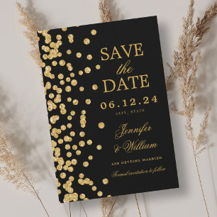 Elegant Script Wedding Gold Confetti Black Save The Date