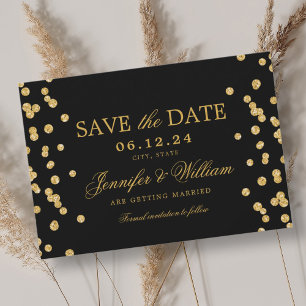 Elegant Script Wedding Gold Confetti Black Save The Date