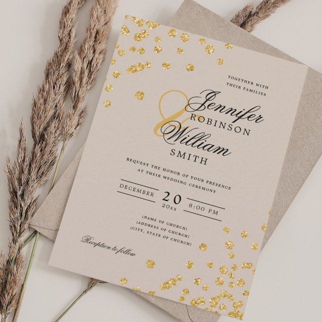 Elegant Script Wedding Gold Confetti Champagne Invitation (Elegant Script Wedding Gold Confetti Champagne Invitation)