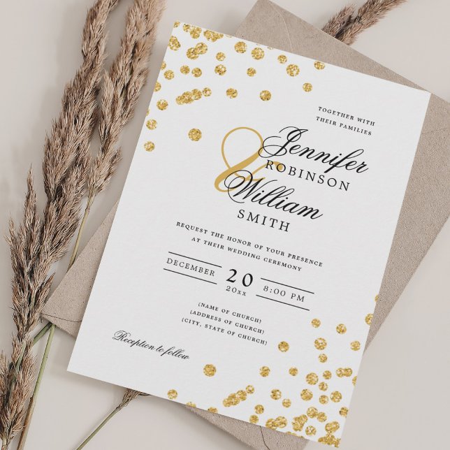 Elegant Script Wedding Gold Confetti QR RSVP Invitation (Elegant Script Wedding Gold Confetti QR RSVP Invitation)