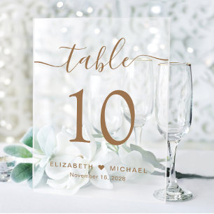 Elegant Script Wedding Gold Table Number Frosted Acrylic Sign