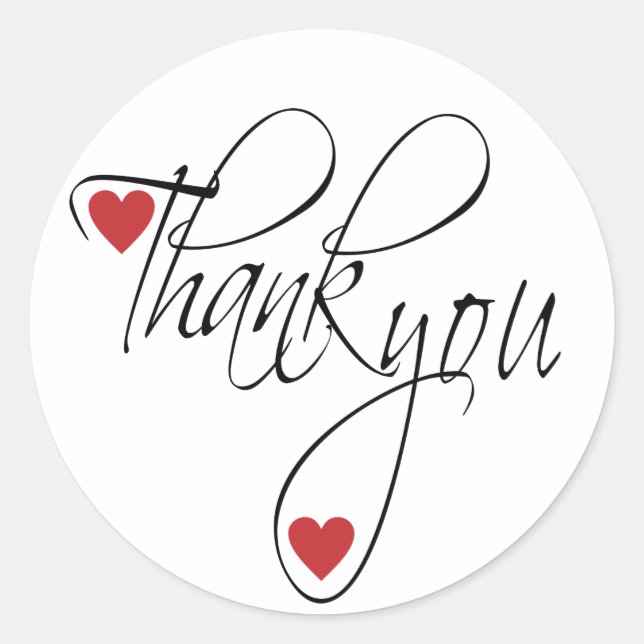 Elegant Script Wedding Hearts Thank You Favour Classic Round Sticker (Front)