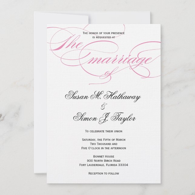 Elegant Script  Wedding Invitation - Pink (Front)